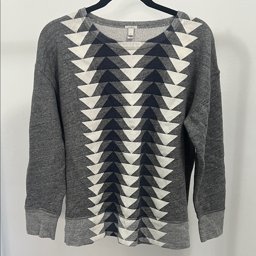 J. Crew Gray Geometric Print Crew Sweatshirt